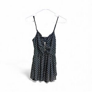 VOXX New York Black & White Babydoll Polka Dot Spaghetti Strap Blouse Sz S